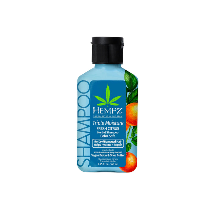 hempz couture Travel-Size Triple Moisture Fresh Citrus Herbal Shampoo with Vegan Biotin & Shea Butter for Dry/Damaged Hair