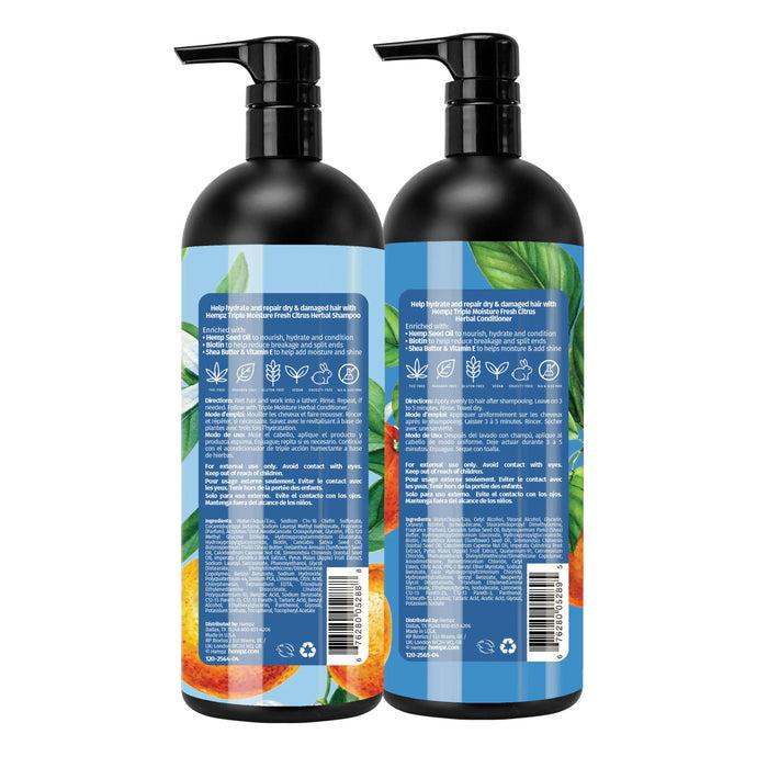 Hempz Couture Triple Moisture Fresh Citrus Shampoo & Conditioner Set With Vegan Biotin For Dry/Damaged Hair