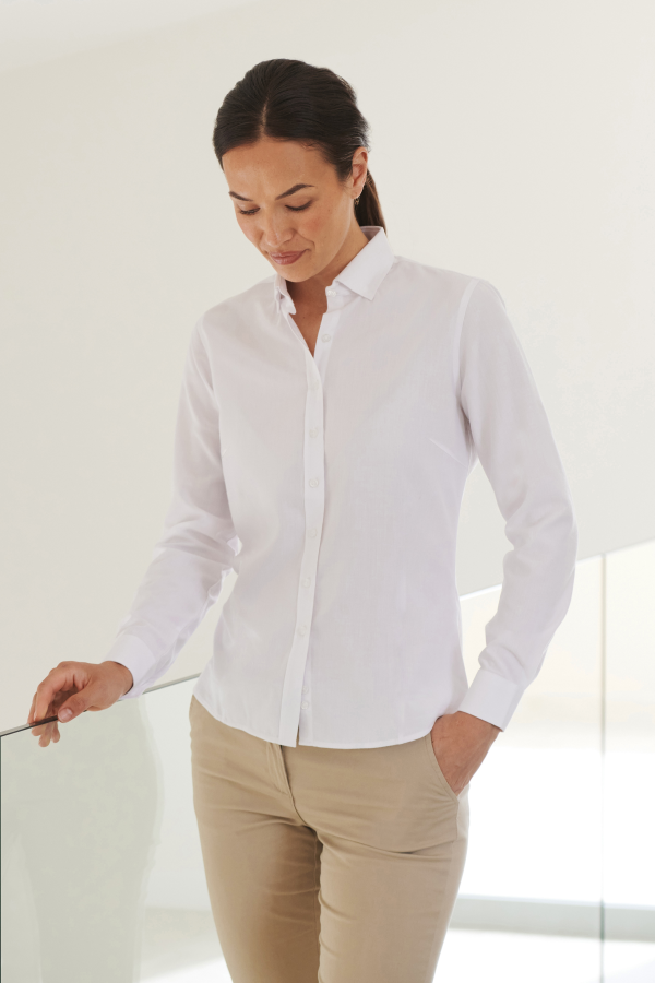 henbury H583 LADIES’ LONG SLEEVED ‘COTTON FEEL’ COOLPLUS SHIRT