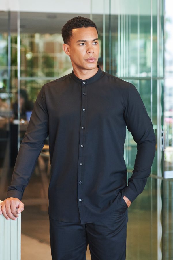 henbury H592 MEN’S MANDARIN SHIRT ROLL-TAB SLEEVE