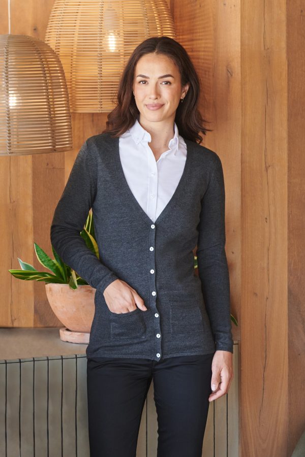 henbury H723 LADIES V-NECK BUTTON POCKET CARDIGAN