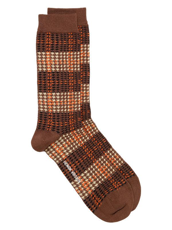 henrik vibskov Blurry Stripes Socks Homme - Brown White Orange Checks