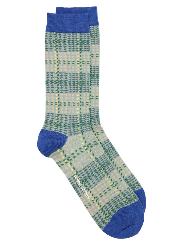henrik vibskov Blurry Stripes Socks Homme - Grey Blue Yellow Checks