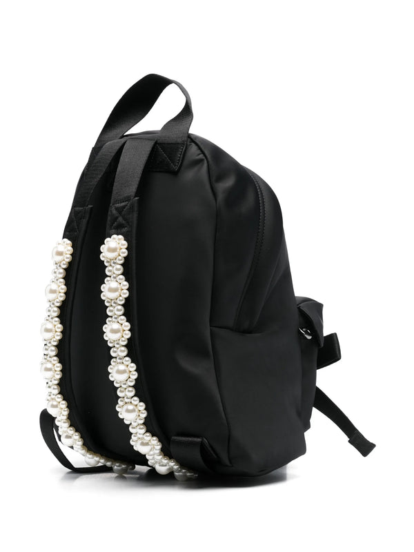 Henrik Vibskov Bow Front Backpack With Embroidery – Black/Pearl