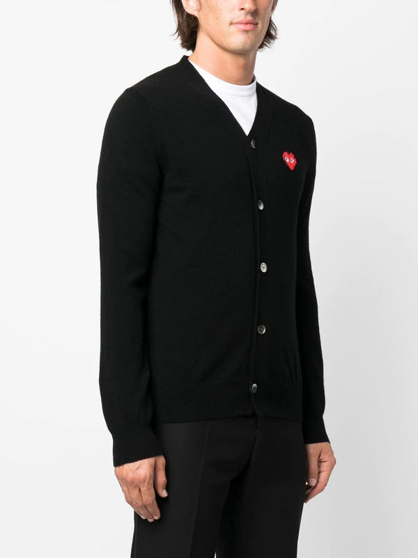 Henrik Vibskov CDG Play X Invader Mens Black Cardigan - Pixelated Heart