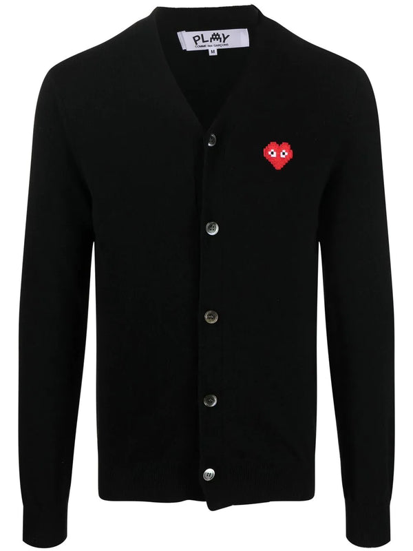 henrik vibskov CDG Play x Invader Mens Black Cardigan - Pixelated Heart