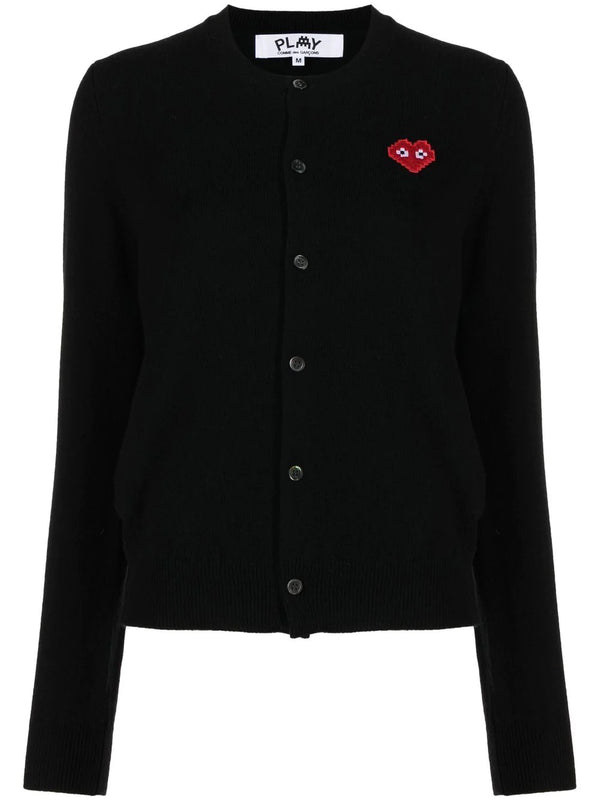 henrik vibskov CDG Play x Invader Womens Black Cardigan - Pixelated Heart