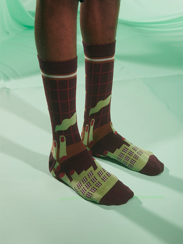 Henrik Vibskov Chopped Finger Factory Socks Homme - Brown Pistachio Factory