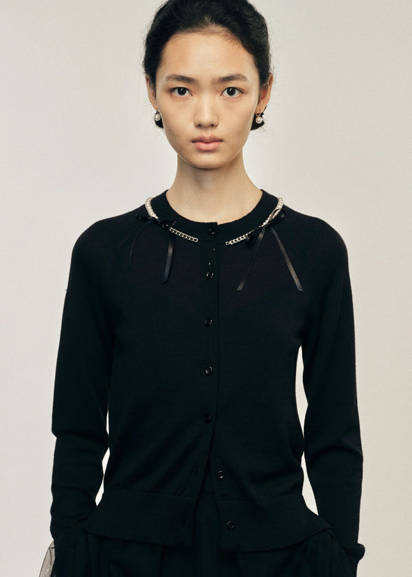 Henrik Vibskov Classic Long Sleeve Cardigan With Embroidery – Black/Pearl