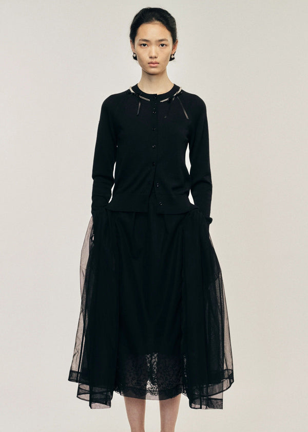 Henrik Vibskov Classic Long Sleeve Cardigan With Embroidery – Black/Pearl