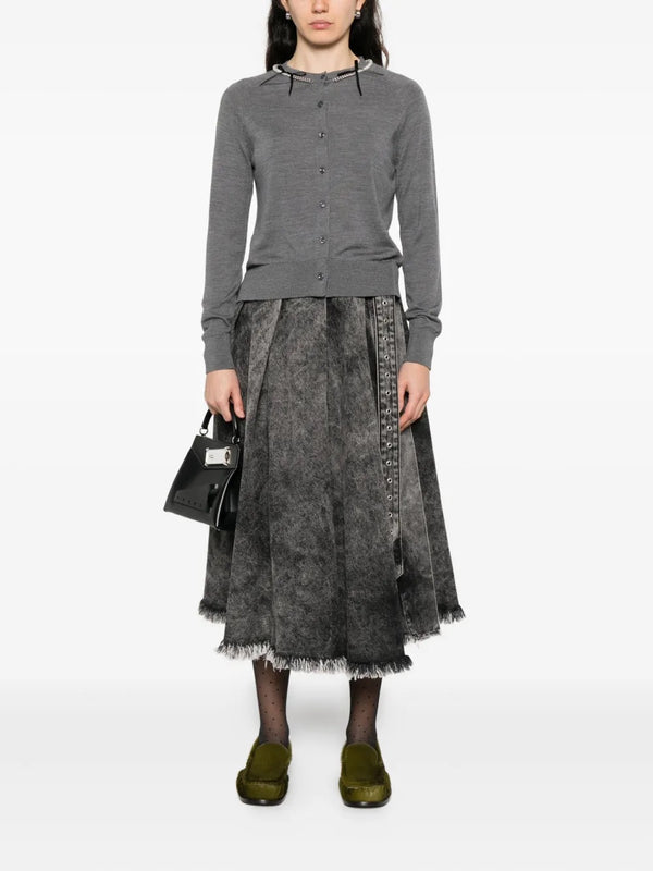 Henrik Vibskov Classic Long Sleeve Cardigan With Embroidery – Charcoal/Pearl