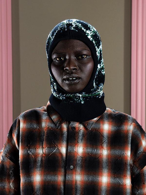 Henrik Vibskov Dusk Knit Balaclava - Black Shibori Checks