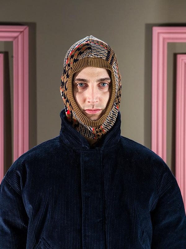 Henrik Vibskov Dusk Knit Balaclava - Orange Mixed Checks