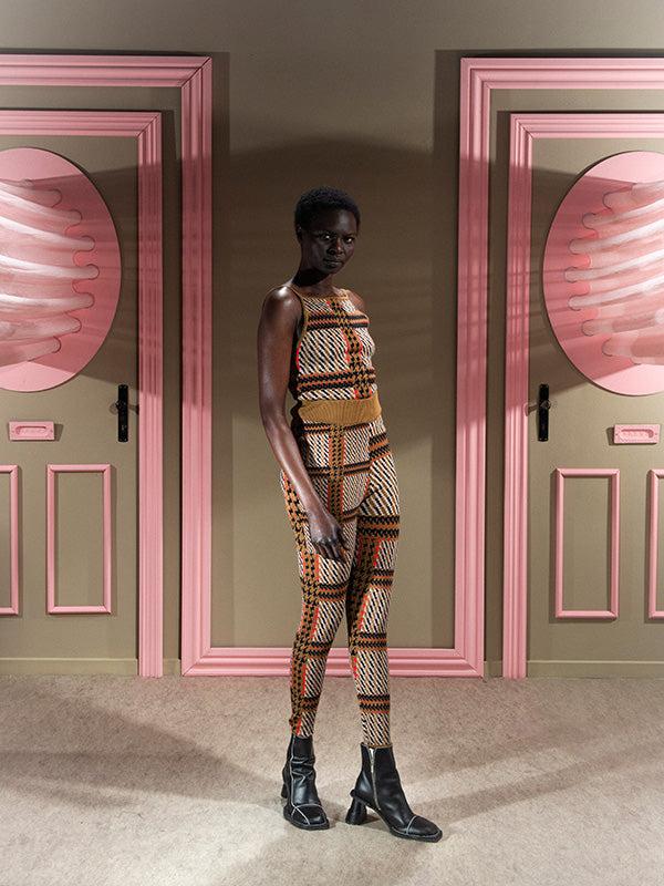 Henrik Vibskov Dusk Knitted Pants - Orange Mixed Checks