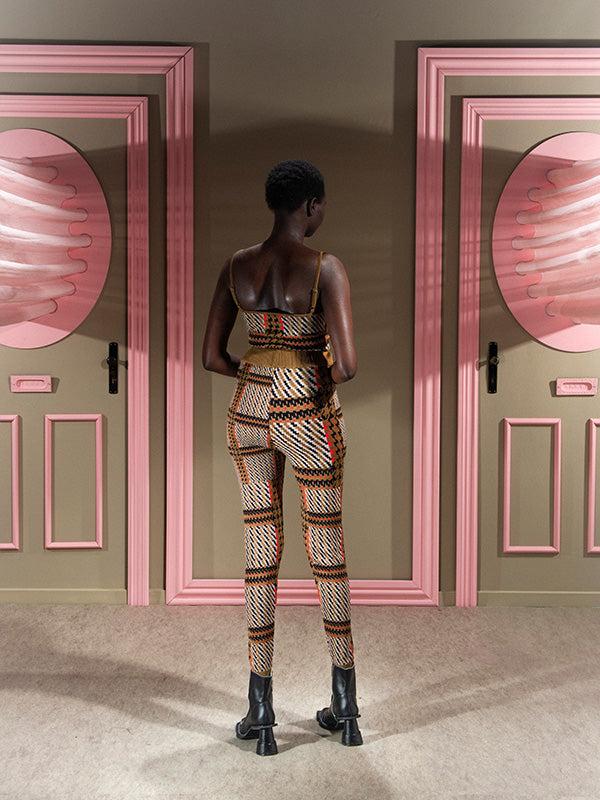 Henrik Vibskov Dusk Knitted Pants - Orange Mixed Checks