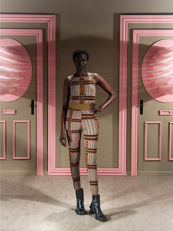 Henrik Vibskov Dusk Knitted Pants - Orange Mixed Checks