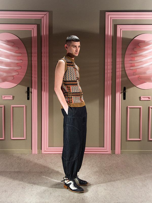 Henrik Vibskov Dusk Knitted Vest - Orange Mixed Checks