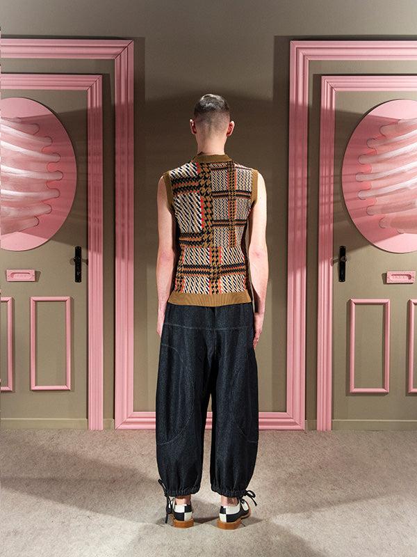 Henrik Vibskov Dusk Knitted Vest - Orange Mixed Checks