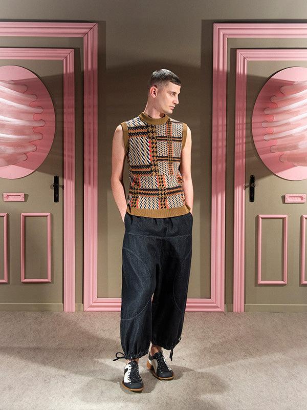 Henrik Vibskov Dusk Knitted Vest - Orange Mixed Checks