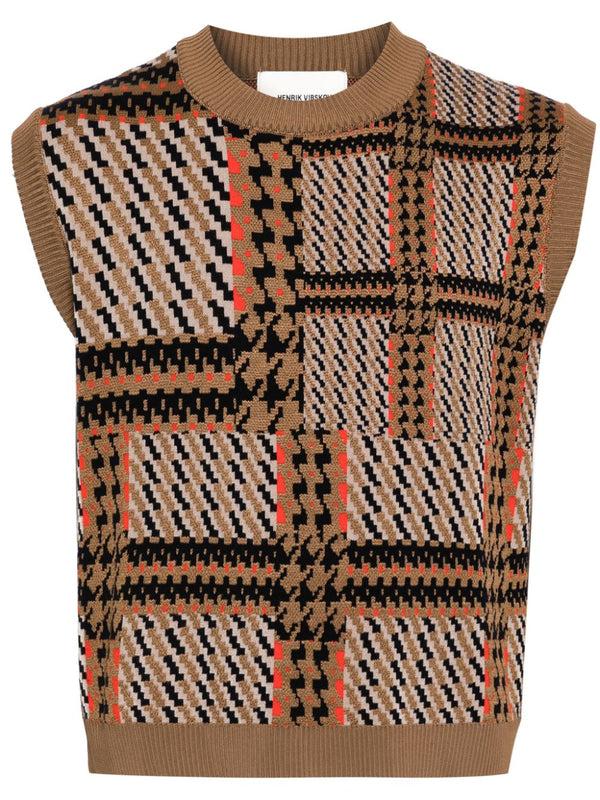 henrik vibskov Dusk Knitted Vest - Orange Mixed Checks