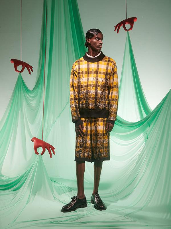 Henrik Vibskov Faded Knit Jumper - Blurry Black Yellow Check