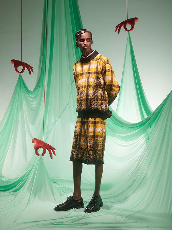 Henrik Vibskov Faded Knit Jumper - Blurry Black Yellow Check