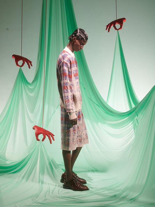 Henrik Vibskov Faded Knit Jumper - Blurry Grey Red Check