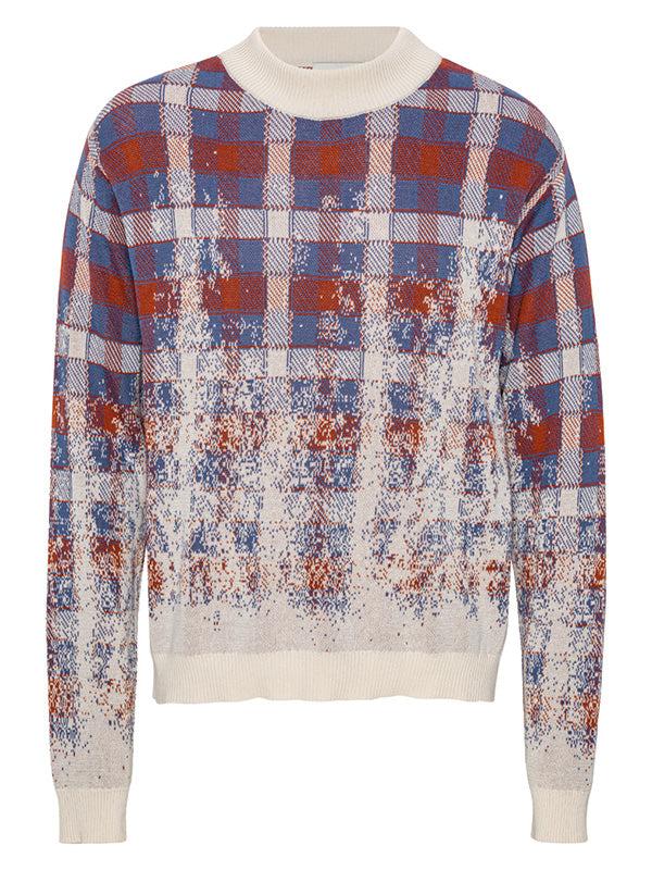 henrik vibskov Faded Knit Jumper - Blurry Grey Red Check