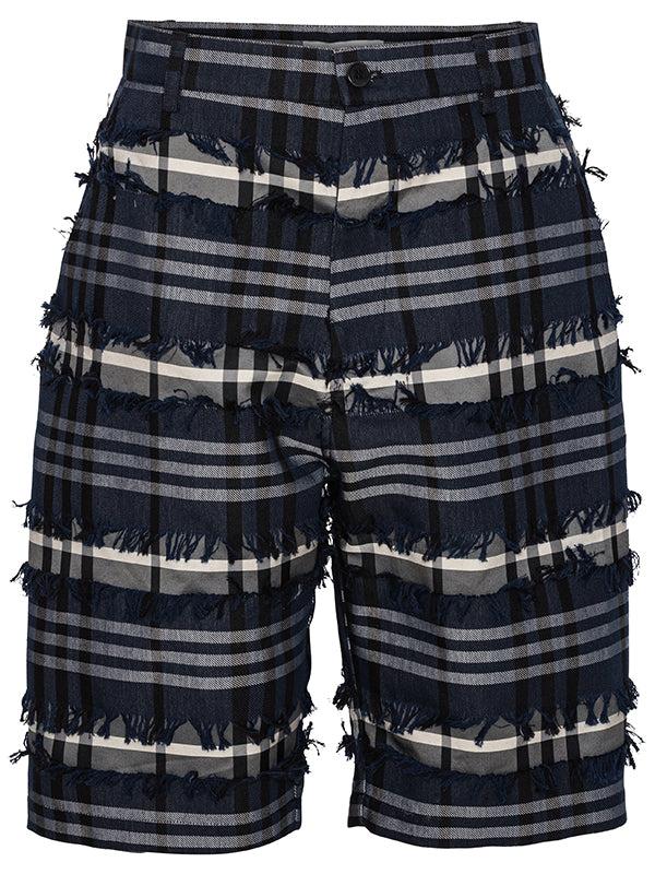 henrik vibskov Fast Shorts - Navy Black Fringe Checks