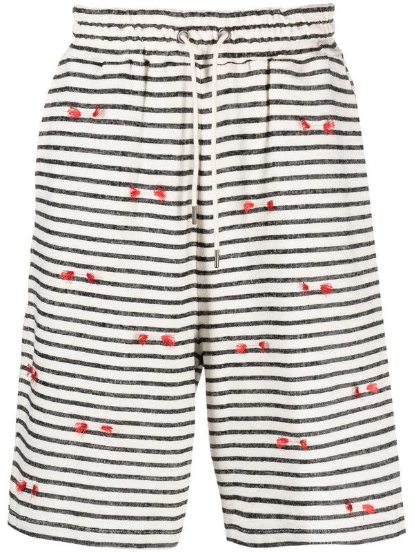 henrik vibskov Fringy Sweat Shorts - Black White Stripes