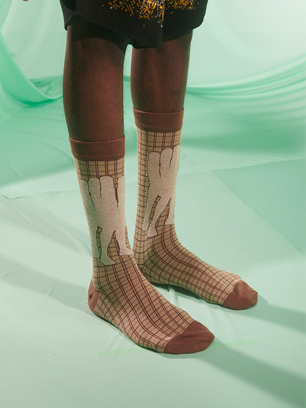 Henrik Vibskov Handfeet Chair Socks Homme - Beige Chair Brown Checks