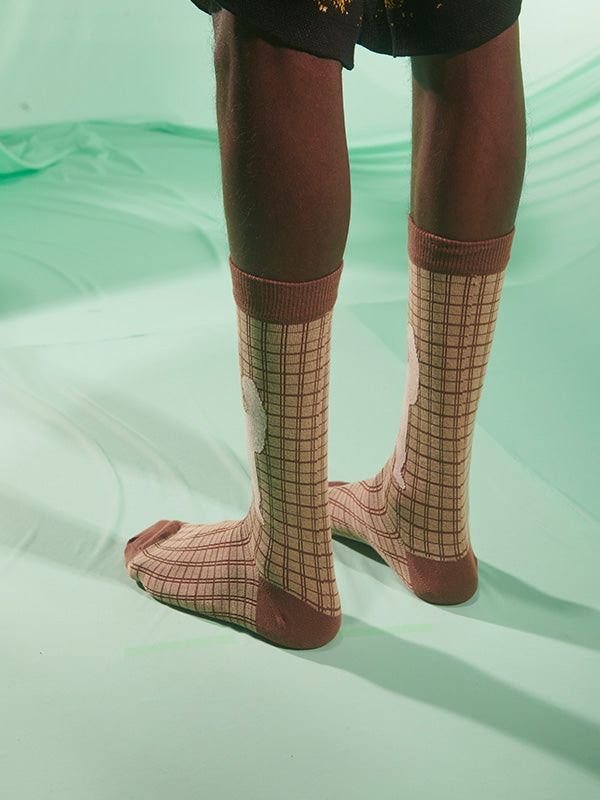 Henrik Vibskov Handfeet Chair Socks Homme - Beige Chair Brown Checks