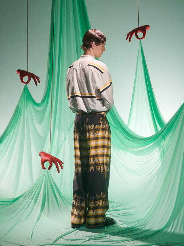 Henrik Vibskov Hands Down Pants - Blurry Black Yellow Check