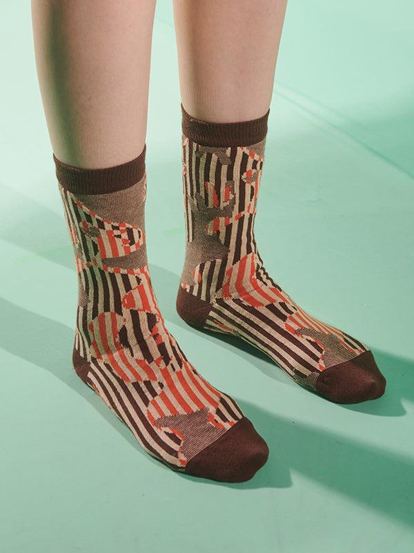 Henrik Vibskov Handsome Hands Socks Femme - Brown Orange Handsome Grid