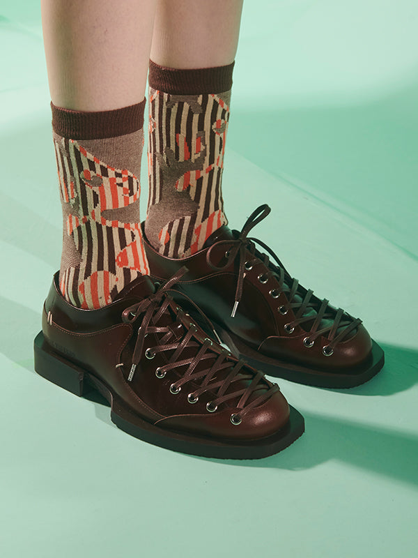Henrik Vibskov Handsome Hands Socks Femme - Brown Orange Handsome Grid