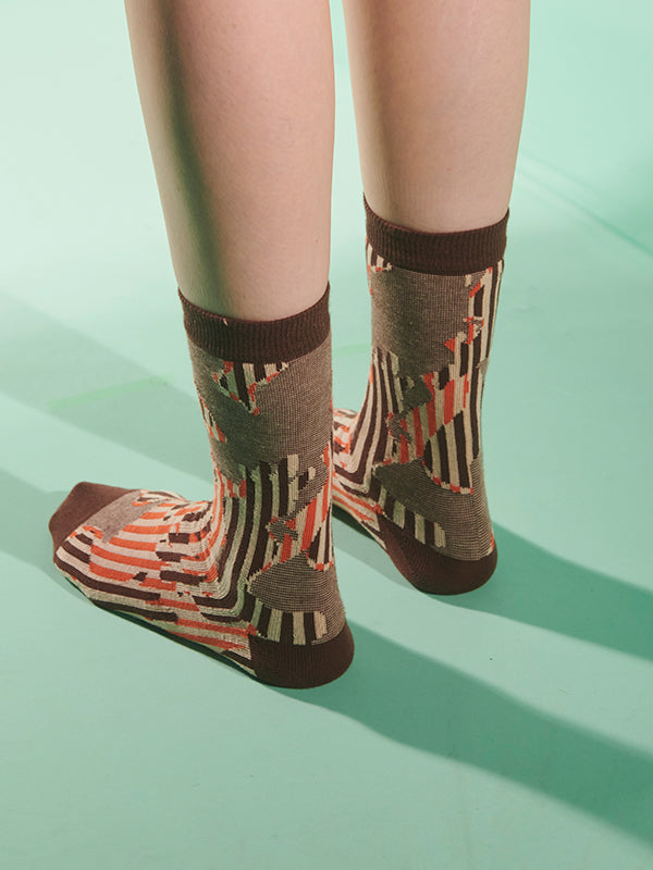 Henrik Vibskov Handsome Hands Socks Femme - Brown Orange Handsome Grid