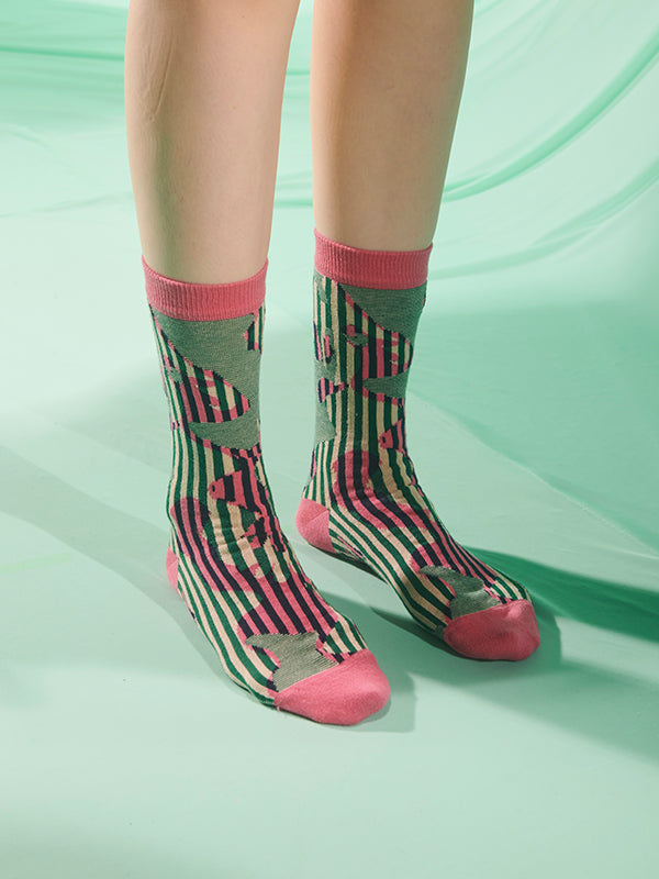 Henrik Vibskov Handsome Hands Socks Femme - Pink Green Handsome Grid