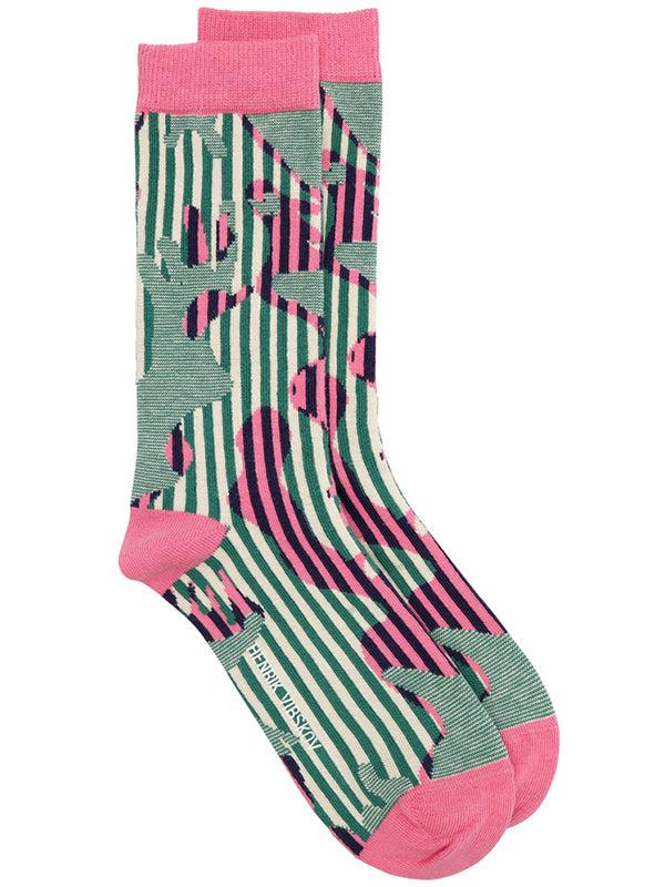 henrik vibskov Handsome Hands Socks Femme - Pink Green Handsome Grid