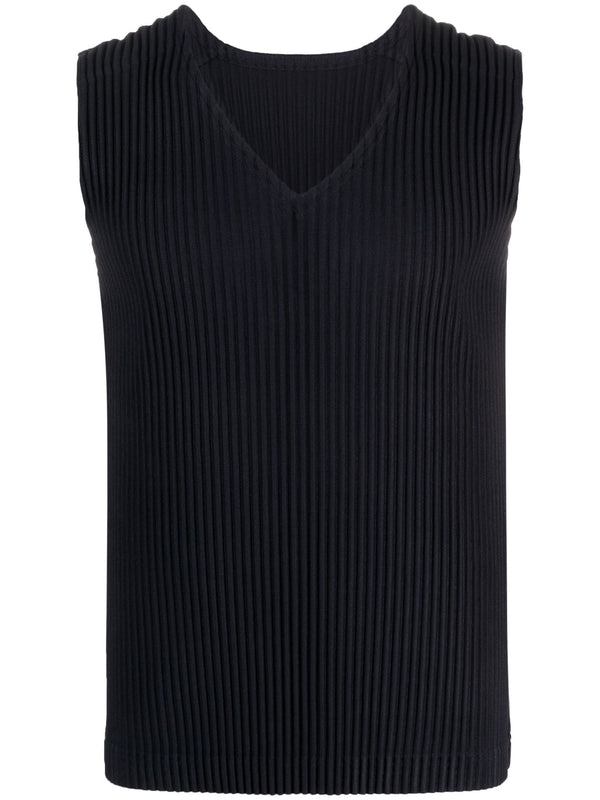 henrik vibskov AW23 V-Neck Plisse Vest - Navy
