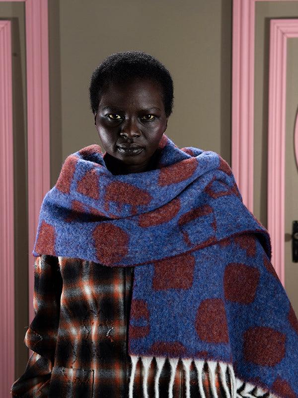 Henrik Vibskov Chess Wool Scarf - Blue Orange Chess