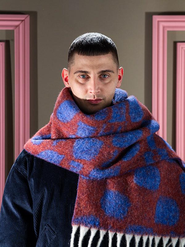 Henrik Vibskov Chess Wool Scarf - Blue Orange Chess