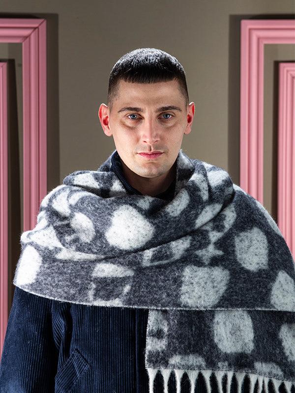 Henrik Vibskov Chess Wool Scarf - White Black Chess