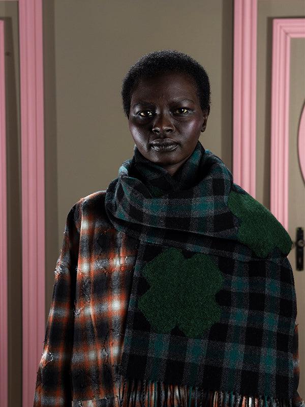 Henrik Vibskov Cross Wool Scarf - Olive Grid Cross