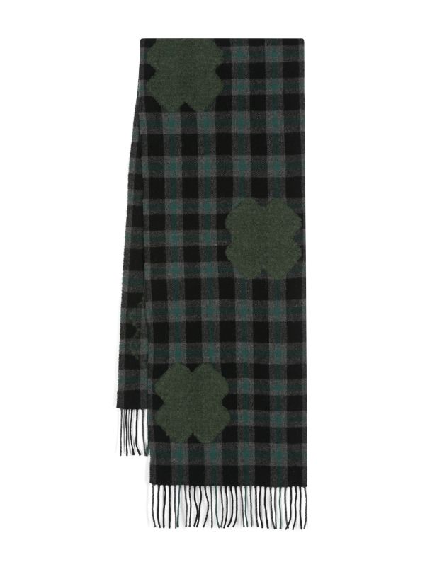 henrik vibskov Cross Wool Scarf - Olive Grid Cross