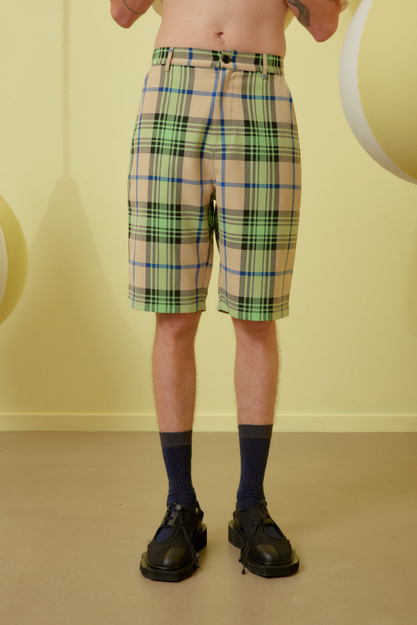 Henrik Vibskov Fast Shorts - Mint Beige Checks