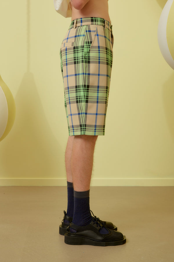 Henrik Vibskov Fast Shorts - Mint Beige Checks