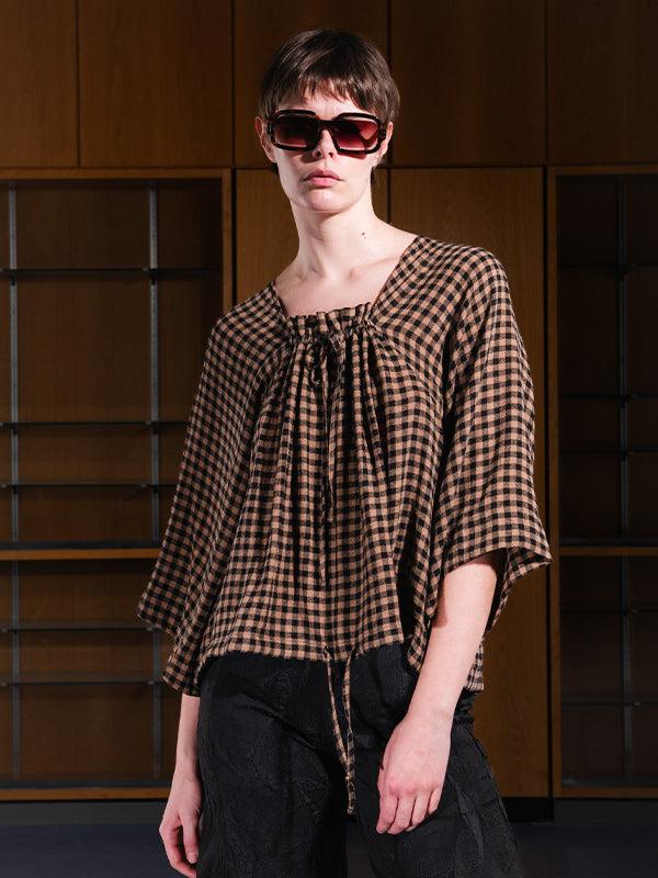 Henrik Vibskov Frill Blouse - Beige Black Checks
