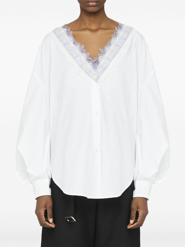 Henrik Vibskov Lace Trim V Neck Shirt - White