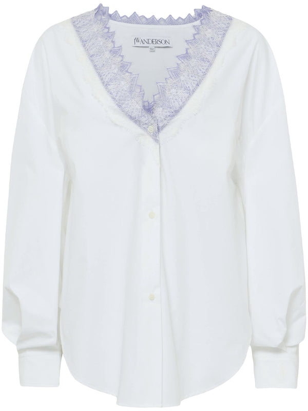 henrik vibskov Lace Trim V Neck Shirt - White