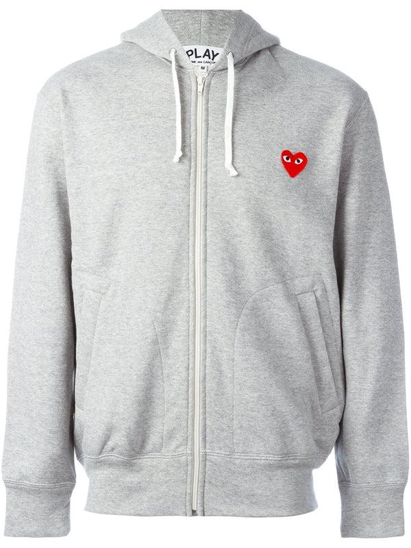 henrik vibskov Mens Zipped Hoodie Red Heart - Grey
